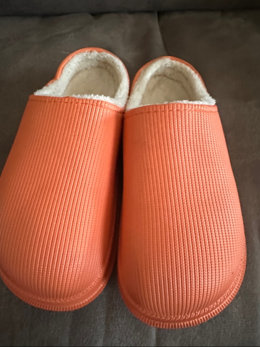Women’s Orange Ribbed Slip-On Fleece-Lined Slippers